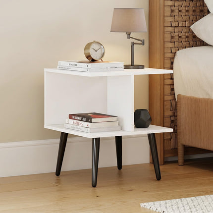Dreamade Mid Century Modern 2-Tier End Table with 2 Storage Compartments (1/2)