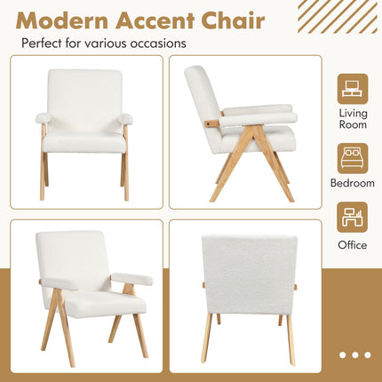 Dreamade Mid-Century Modern Accent Chair, Sherpa Fabric Reading Chair with Padded Armrests