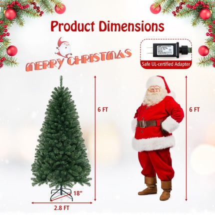Dreamade 6ft Pre-Lit Christmas Tree, Artificial Hinged Xmas Tree with 200 Warm White LED Lights