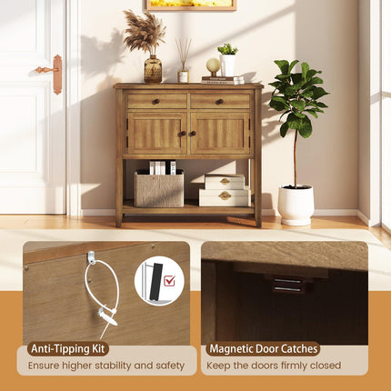 Dreamade Mid-Century Console Table Wood Coffee Bar Buffet Sideboard with 2 Drawers
