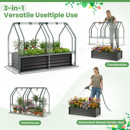 Dreamade 4x2x3 FT Galvanized Raised Garden Bed with Greenhouse Cover