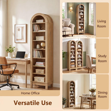 Dreamade 71" Tall 8-Tier Arched Modern Bookshelf with 3 Adjustable Shelves (1/2)