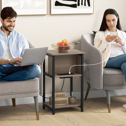 Dreamade Nightstand with Charging Station, 3-Tier End Table with USB Ports & Power Outlets