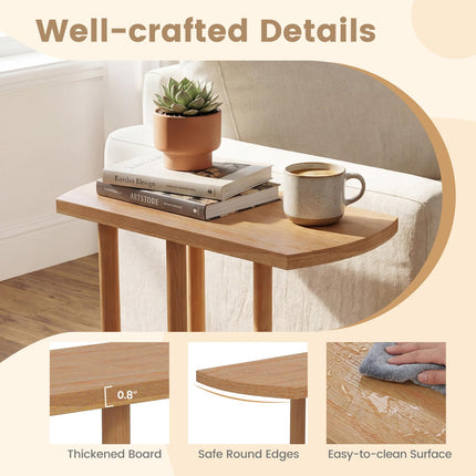 Dreamade C-Shaped Teak Wood Side Table Set of 1/2 Narrow 2-Tier Couch Tables