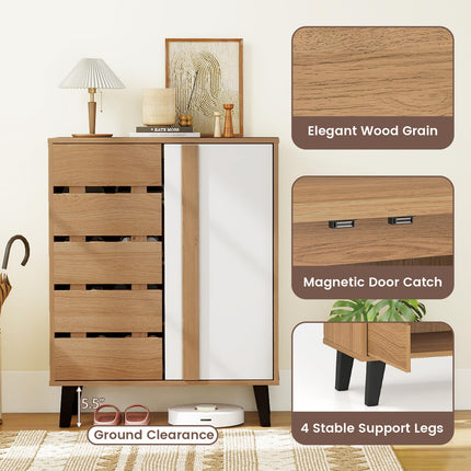 Dreamade 4-Tier Farmhouse Shoe Organizer with Louvered Door