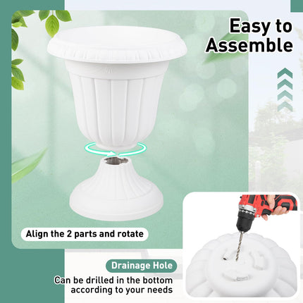 Dreamade 18" Tall Urn Plastic Flower Pots with Pedestal Base & Pre-Marked Drain Hole