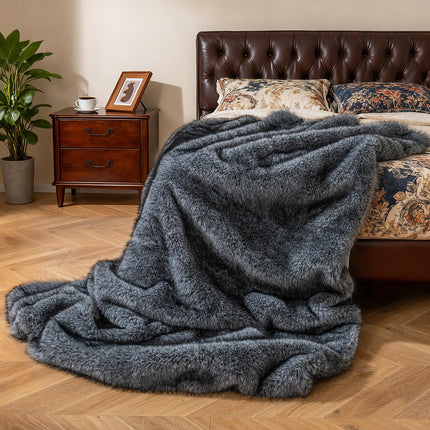 Dreamade 740GSM Soft Plush Fuzzy Luxury Faux Wolf Fur Blanket for Sofa
