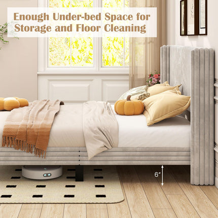 Dreamade Queen Velvet Bed Frame Upholstered Platform Bed with Vertical Tufted Wingback Headboard