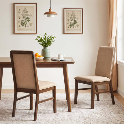 Dreamade Upholstered Dining Chairs | High Back Padded Fabric Kitchen Chairs with Solid Rubber Wood Legs