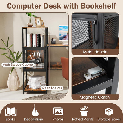 Dreamade Modern Computer Workstation Home Office Desk with Storage Cabinet and Shelves