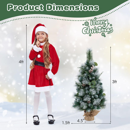 Dreamade 3ft Pre-Lit Mini Tabletop Christmas Tree with 30 Warm White LED Lights, Timer, 98 Flocked PVC & Pine Needles