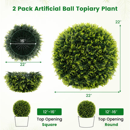 Dreamade 2 PCS 22 Inch Artificial Cedar Topiary Ball, Round Faux Cypress Balls Outdoor, Fake Plant Sphere