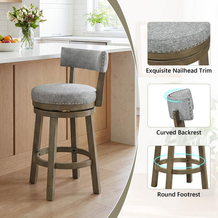 Dreamade Swivel Bar Stool | 27" Counter Height Stool with Linen Fabric Upholstered Seat & Back