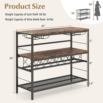 Dreamade 4-Tier Wine Rack Table - 7-Bottle Wine Bar Cabinet w/ 4 Wine Racks & 16 Glasses Holder