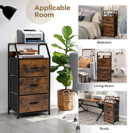 Dreamade 3 Drawers Dresser, Storage Tower w/ 3 Foldable Fabric Drawers & Open Shelves