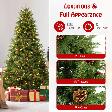 Dreamade 3-Minute-Setup Pre-Lit Artificial Christmas Tree, 7ft Hinged Xmas Tree with 360 Quick Power Connector