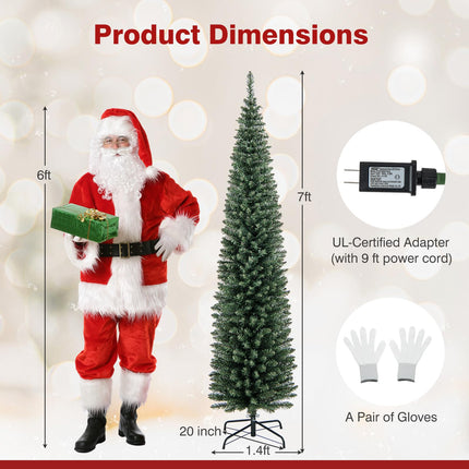 Dreamade 5ft Pre-Lit Pencil Christmas Tree, Artificial Slim Xmas Tree with 150 Warm-White LED Lights