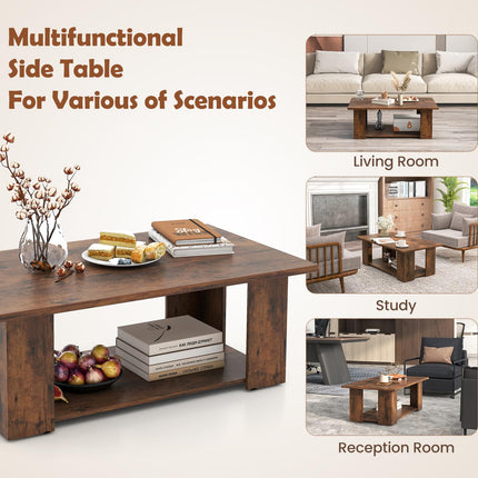 Dreamade Rectangle Wood Center Table, 41" L 2-Tier Large Modern Tea Table w/Open Compartment
