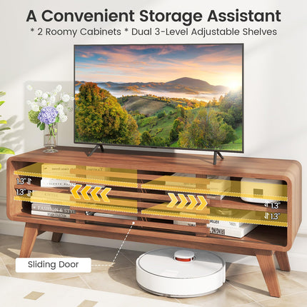 Dreamade TV Stand for TVs up to 55" with Sliding Door and Adjustable Shelves for Living Room