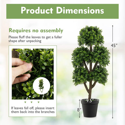 Dreamade Artificial Boxwood Topiary Tree, 45” Tall Faux Potted Plants with 5 Ball-Shaped Topiaries, Cement Flowerpot