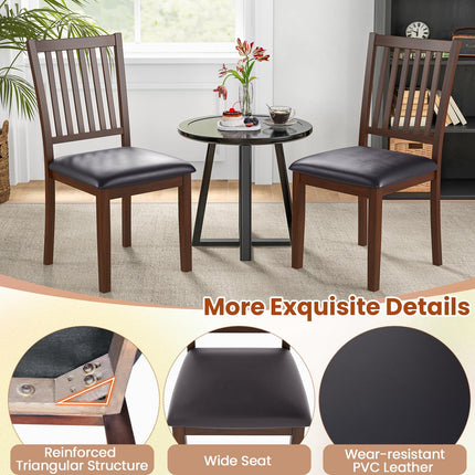 Dreamade Wooden Dining Chairs Set, Upholstered Kitchen Chairs w/Slat Back, Wear-Resistant PVC Leather