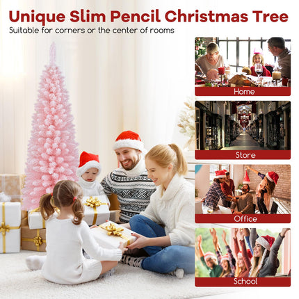 Dreamade 5ft Pink Slim Pencil Christmas Tree, Artificial Unlit Skinny Xmas Full Tree with 328 Branch Tips