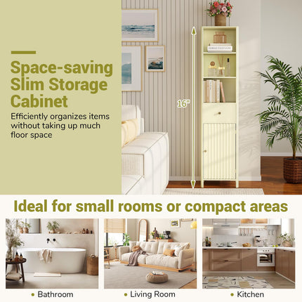 Dreamade 67 Inch Tall Bathroom Cabinet, Narrow Floor Cabinet with Fluted Door