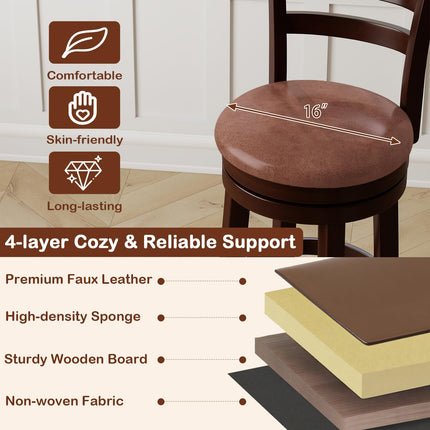 Dreamade 30" Counter Height Swivel Barstools Set of 2/4 with Faux Leather Seat and Wrap-around Footrest