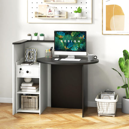 Dreamade Reception Desk, Front Counter Desk with Lockable Drawer, Checkout Table with Round Tabletop