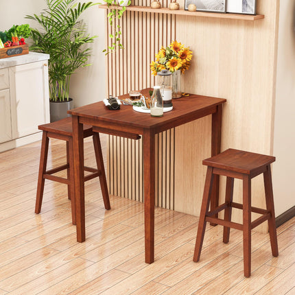 Dreamade Bar Table and Chairs Set - 3-Piece Counter Height Dining Table Set with Hangable Bar Stools