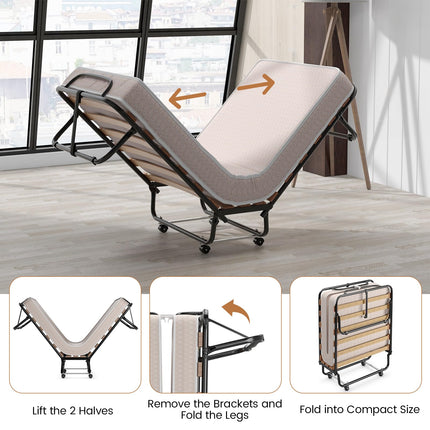 Dreamade Folding Bed with Mattress - Single Cot Foldable Bed with 4" Mattress for Adults