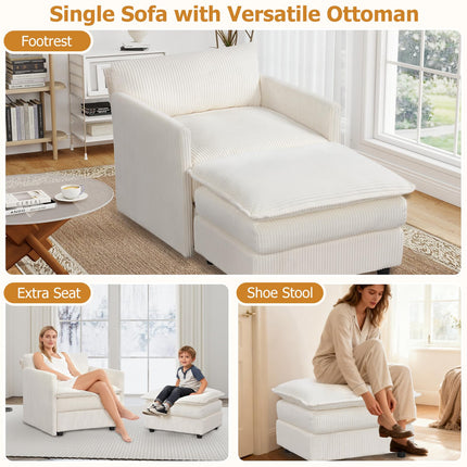 Dreamade Oversized Accent Chair with Ottoman with Soft Corduroy Cushions