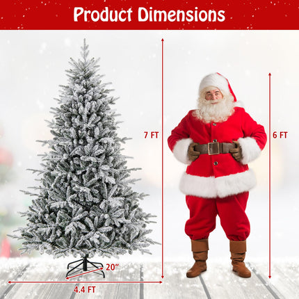 Dreamade 7ft Pre-Lit Snow Flocked Christmas Tree, Artificial Hinged Full Xmas Tree with 350 Multicolored LED Lights