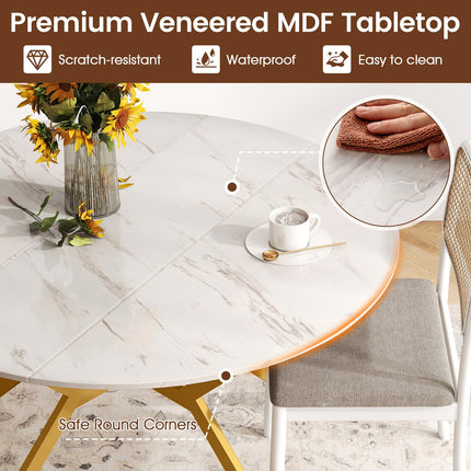 Dreamade Folding Dining Table for 4-6 People 47" Round Drop Leaf Table with Metal Frame