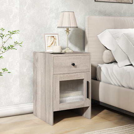 Dreamade Farmhouse Nightstand with Drawer and Cabinet
