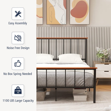 Dreamade Queen/Full Size Metal Platform Bed Frame with Spindle Headboard & Footboard, Black