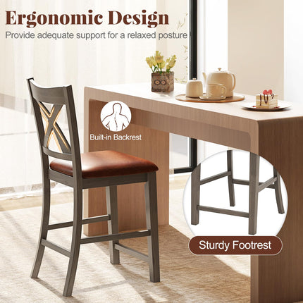 Dreamade 24" Bar Stools Set of 2/4, Counter Height Bar Stools with Cross Back & Faux Leather Upholstered Seat