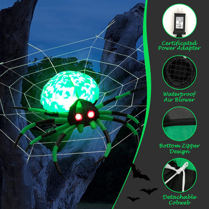 DREAMADE Giant Lighted Halloween Inflatable Spider with Detachable Cobweb