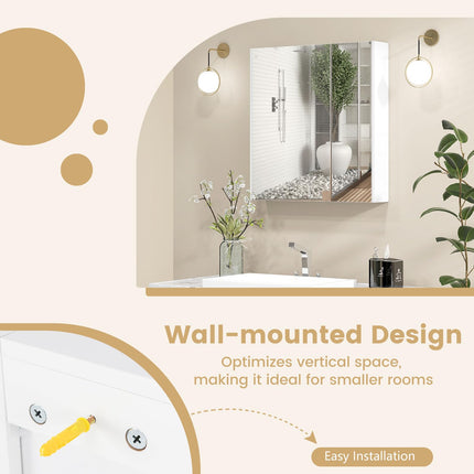 Dreamade Medicine Cabinet, 24.5" x 25.5" Bathroom Wall Cabinet with 2 Mirror Door