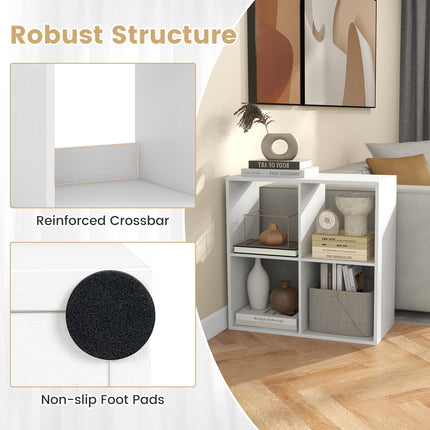 Dreamade 4-Cube Bookcase, White Cubby Bookshelf w/Back Guardrail & Anti-Tipping Kits