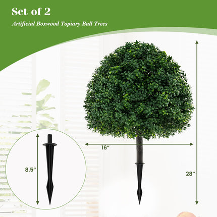 Dreamade 28 Inches Artificial Boxwood Topiary Ball Tree Set Sun-Protective Fake Shrub Plants