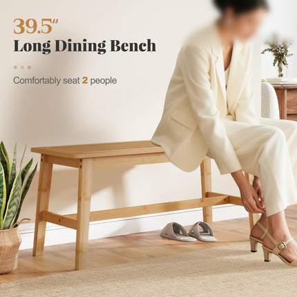 Dreamade 39.5" Bamboo Dining Bench with Handwoven Rattan Seat