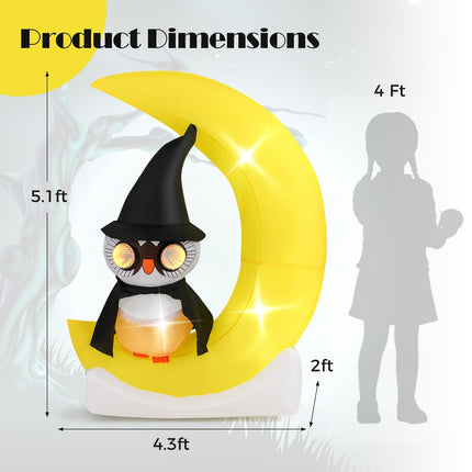 Dreamade 5.1 Ft Halloween Inflatables, Pre-Lit Owl on The Moon with Witch Hat