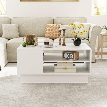 Dreamade Coffee Table with Storage, Rectangle Accent Sofa Table with Shelf & Elevated Base