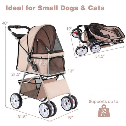 Dreamade Foldable Pet Stroller for Small Dogs & Cats