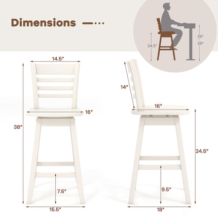 Dreamade Wood Bar Stools, Swivel Counter Height Bar Stools with Slatted Hollow Back & Ergonomic Contoured Seat