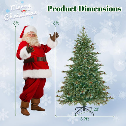 Dreamade 6ft Pre-Lit Artificial Christmas Tree, Hinged Full Xmas Pine Tree with 240 Warm White LED Lights