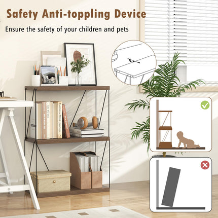Dreamade 3-Tier Open-Back Bookshelf, Freestanding Display Rack, Metal Frame Storage Shelf