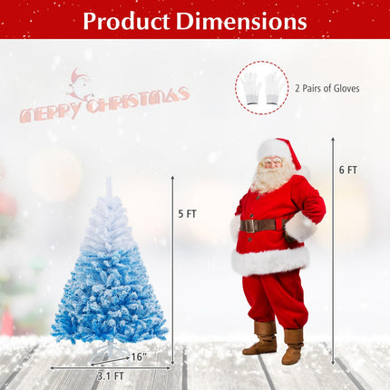 Dreamade Snow Flocked Christmas Tree with Lush Branch Tips & Foldable Metal Stan ( Blue Gradient & White )