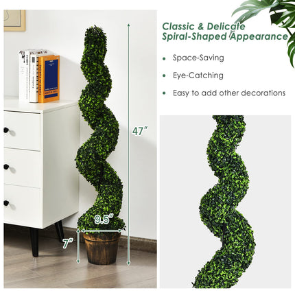 4FT Artificial Spiral Boxwood Topiary Tree Set of 2, Faux Decorative Plants in Cement-Filled Plastic Pot - DreamadeUS
